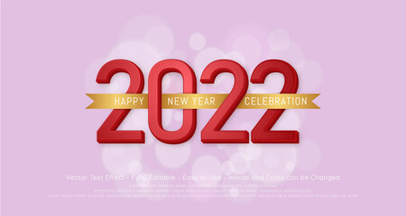 Happy new year editable text number with a gold ribbon around the number