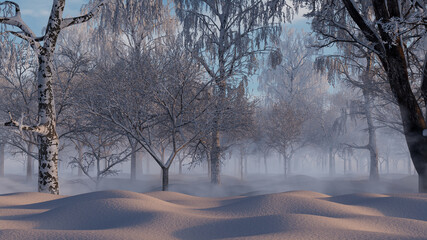 Winter Forest Scene with Beautiful Snow Covered Trees. Seasonal Background.