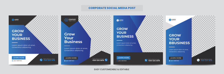 Corporate Creative Business Social Media Post Template Set. Modern Editable Square Web Banner Design Set