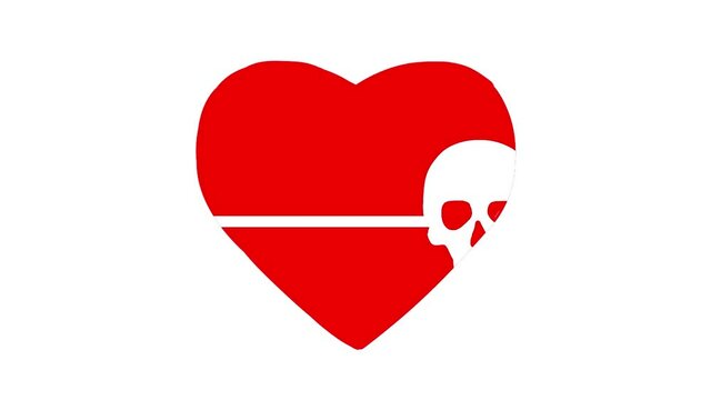 Red heart. White skull. Health. Diagram. 2D animation. Valentine's Day. Lovers' holiday. Isolated. Emotions. February.