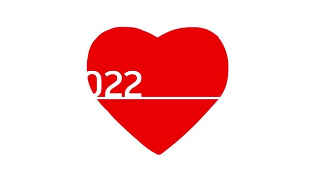 Red heart. Health. Diagram 2022. New Year. Christmas. Palpitations. 2D animation. Valentine's Day. Lovers' holiday. Isolated. Emotions. February.