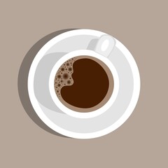 Cup of coffee. Top view. Vector illustration.