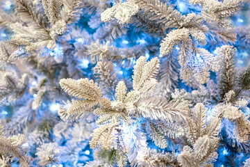 White christmas tree background with blue lights