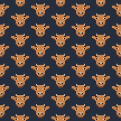 Seamless pattern pixel art cow