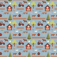 Seamless pattern pixel art farm