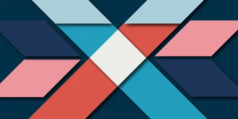 Fototapete Farbenfroh Schallabsorbierende Wand und blaues und rotes quadratisches Papier, geometrische Komposition mit farbigen Elementen, abstrakter Hintergrund