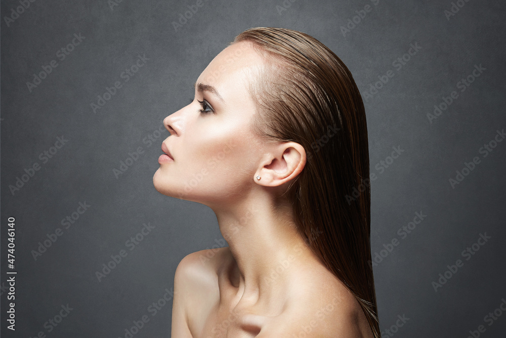 Wall mural beautiful girl with wet hair. beauty portrait