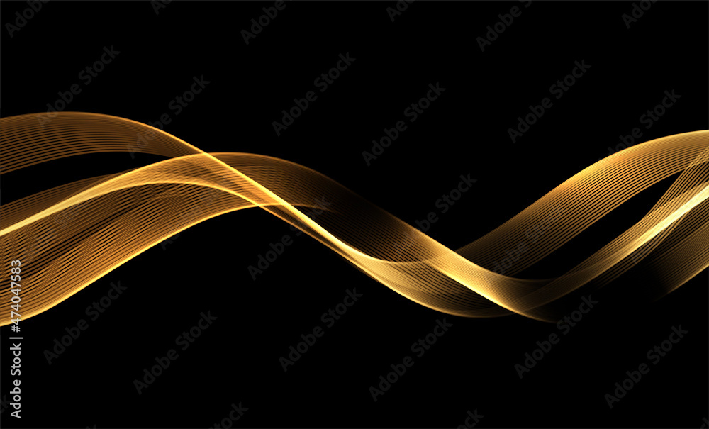 Poster Abstract Waves. Shiny moving lines design element on dark background for greeting card and disqount voucher.