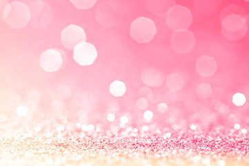 Pink gold, pink bokeh,circle abstract light background,Pink Gold shining lights,sparkling glittering Valentines day,women day or event lights romantic backdrop.Blurred abstract holiday background.
