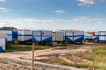 Mobile office buildings or container site office for construction site. Amenity rooms for workers for housing builders on duty.