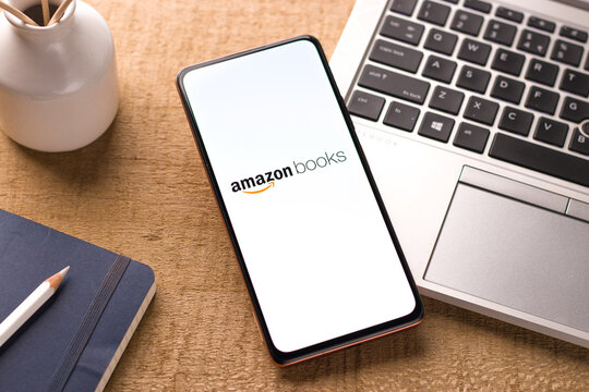 West Bangal, India - December 05, 2021 : Amazon Books logo on phone screen stock image.