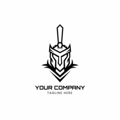 Spartan helmet logo design vector. Knight helmet logo