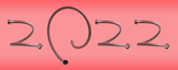Curved water hoses in the form of numbers 2022. New Year.