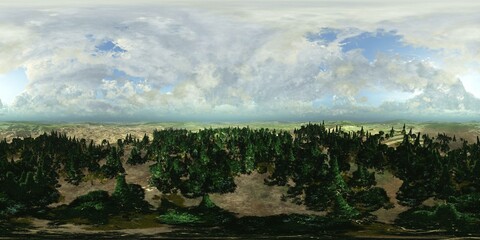HDRI, environment map , Round panorama, spherical panorama, equidistant projection, panorama 360, Forest and swamp, 3d rendering