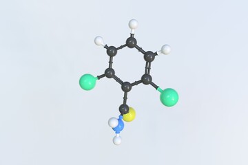 Chlorthiamide molecule made with balls, scientific molecular model. 3D rendering