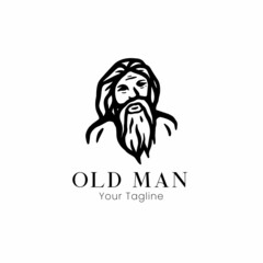 Old man face with beard and mustace logo design