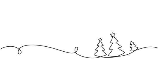 Merry Christmas decoration. Wavy line with Christmas trees.
