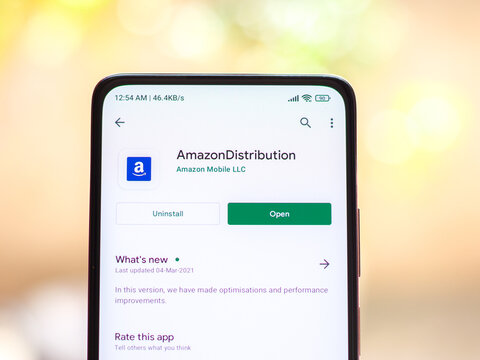 West Bangal, India - December 05, 2021 : Amazon distributor logo on phone screen stock image.