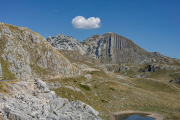 Beautiful view of the surroundings of Mount Saddle in the Durmitor National Park in Montenegro in autumn.