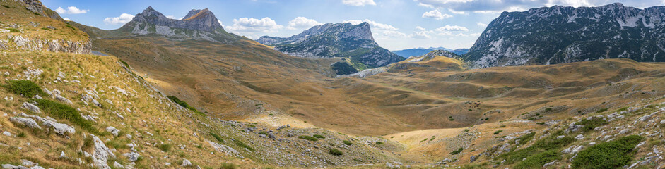 Beautiful view of the surroundings of Mount Saddle in the Durmitor National Park in Montenegro in autumn.