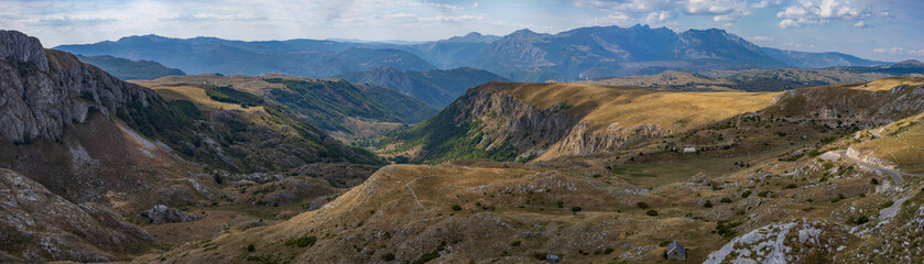 Beautiful view of the surroundings of Mount Saddle in the Durmitor National Park in Montenegro in autumn.
