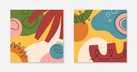 Naklejka premium Set of abstract vector illustrations with hand drawn various organic shapes and graphic elements.Trendy artistic contemporary designs for prints,flyers,banners,invitations,branding design,covers
