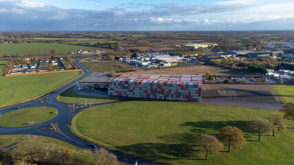 Naklejka premium Stacks of shipping containers at a storage facility in mid-Suffolk, UK