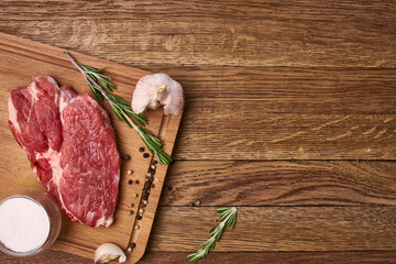 meat fresh product ingredients cooking kitchen wooden table
