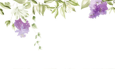 Watercolor seamless border from flowers of spring lilac and bird cherry.