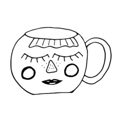 Handmade mug graphic drawing with face emotion.