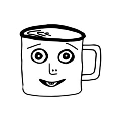 Handmade mug graphic drawing with face emotion.