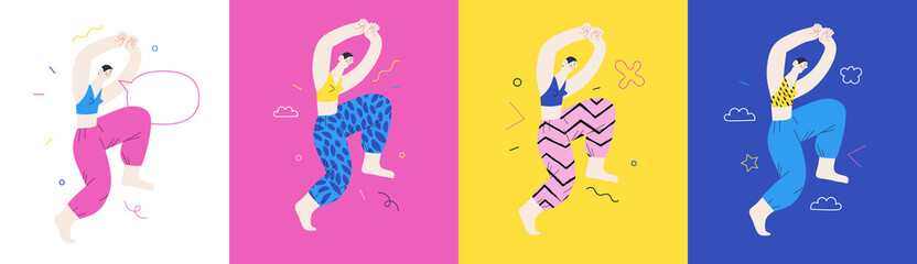 Happiness - happy people jumping in the air cheerfully