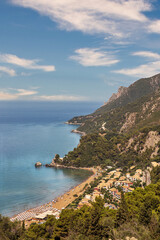 Aerial view over Glyfada beach. Island of Corfu, Greece.