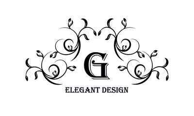 Exquisite design template for an elegant floral monogram with the letter G. Calligraphic stylish ornament. Vector illustration.