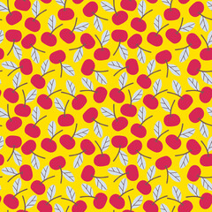 Seamless juicy red cherries pattern