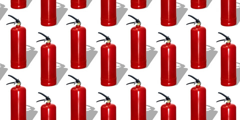 Fire extinguisher. Seamless pattern with fire extinguishers. 