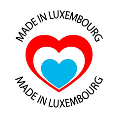 Heart shaped icon of a Luxembourgish flag. Made in Luxembourg symbol with heart in the colors of the Luxembourgish tricolor. High quality product mark. Product of Luxembourg. Manufactured in Europe.
