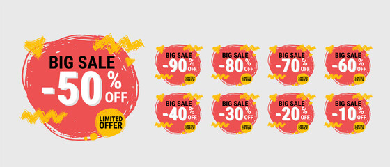 Final sale red tag. concept of price list for discounts, of advertising campaign, advertising marketing sales, 10, 20, 30, 40, 50, 60, 70, 80, 90 off discount, unique offer. Vector illustration.