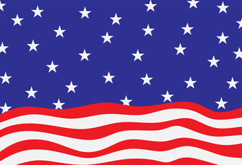 Abstract background with American flag theme with waving line and some stars pattern
