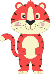 Cute cartoon tiger cub isolated on white background. Symbol 2022 year. Flat vector illustration.