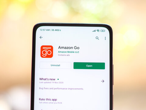 West Bangal, India - December 05, 2021 : Amazon Go logo on phone screen stock image.