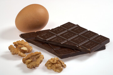 walnut, egg, square chocolate
