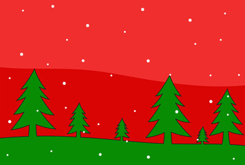 Minimalist background with Christmas theme color with some trees and snow fall and some copy space area