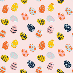 Vector seamless simple pattern with decorative eggs. Easter holiday background for printing on fabric, scrapbooking paper, gift wrap and wallpaper.
