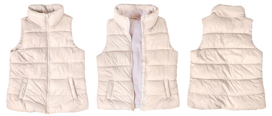 Beige Down Vest isolated on white. Ready for clipping path.