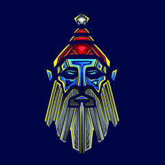 Santa claus robot logo line pop art potrait colorful design with dark background