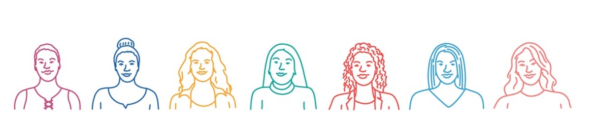 Set of smiling women.