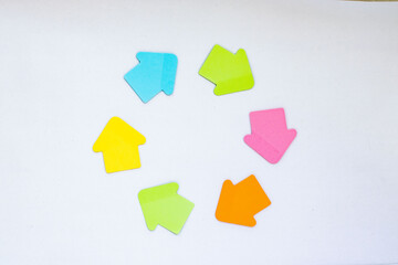 colorful post it arrows in cycle shape, template with background