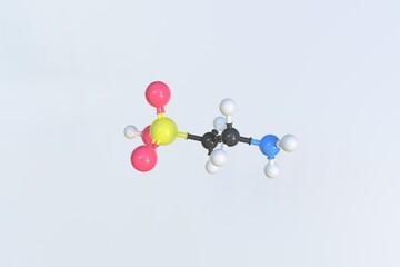 Taurine molecule, scientific molecular model, looping 3d animation