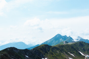 Aibga mountain peak panoramic view on Caucasus